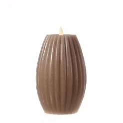 Null LED Kerze Liv Echtwachs Mit Rillen Gerillt Flackernde Flamme H: 17cm Timer Taupe