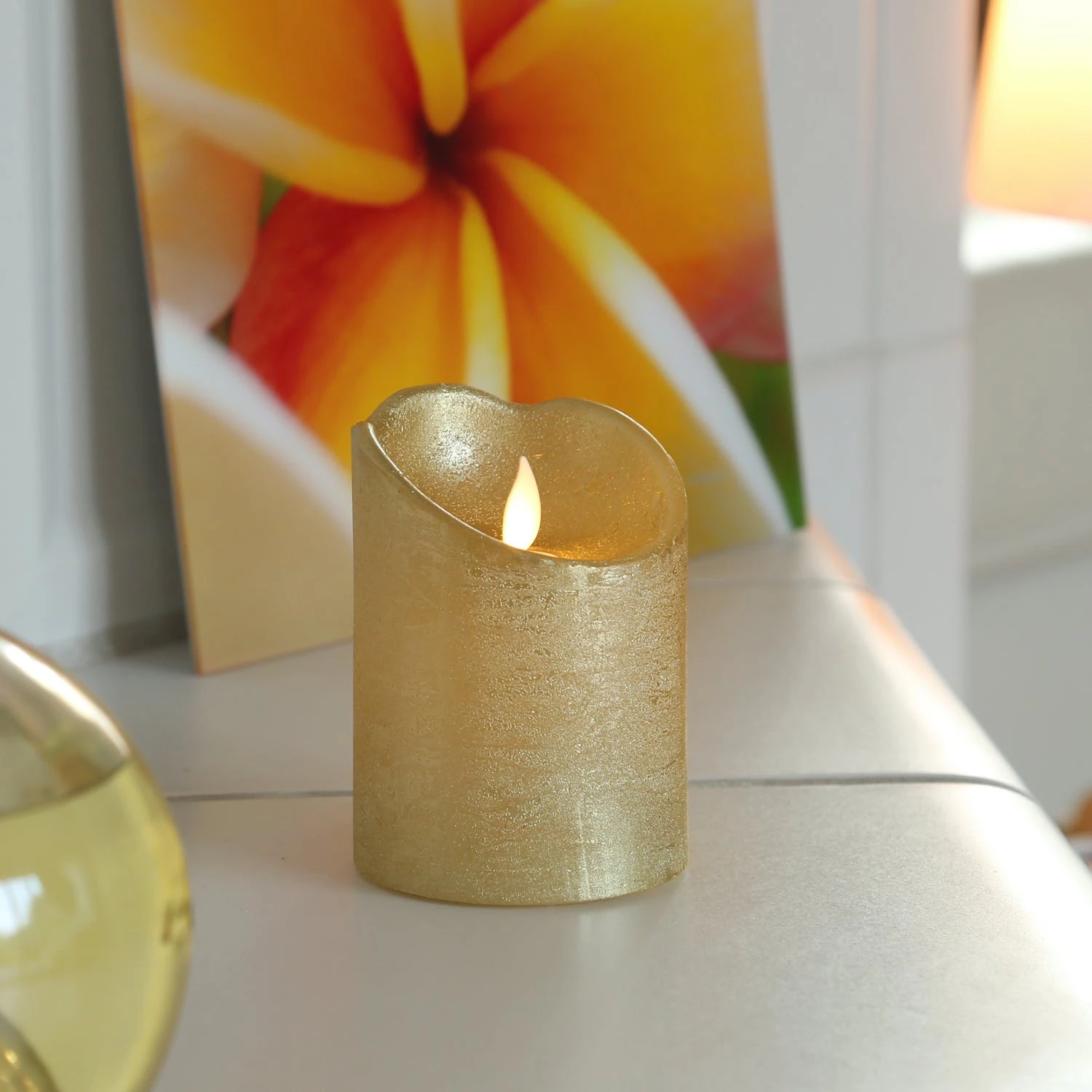 Null Kerze TWINKLE Echtwachs Bewegliche Flamme H: 10cm Timer Gold FĂŒr Innen â Bild 7