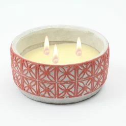 Null Duftkerze CITRONELLA Echtwachs In Tonschale 3 Dochte Gegen Stechmücken Rot
