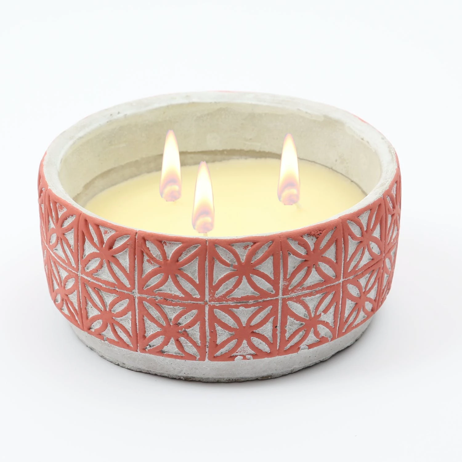 Null Duftkerze CITRONELLA Echtwachs In Tonschale 3 Dochte Gegen StechmĂĽcken Rot
