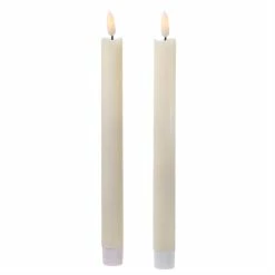 Null LED Stabkerzen Tafelkerzen 3D Flamme Echtwachs Flackernd H: 25cm Creme 2er Set