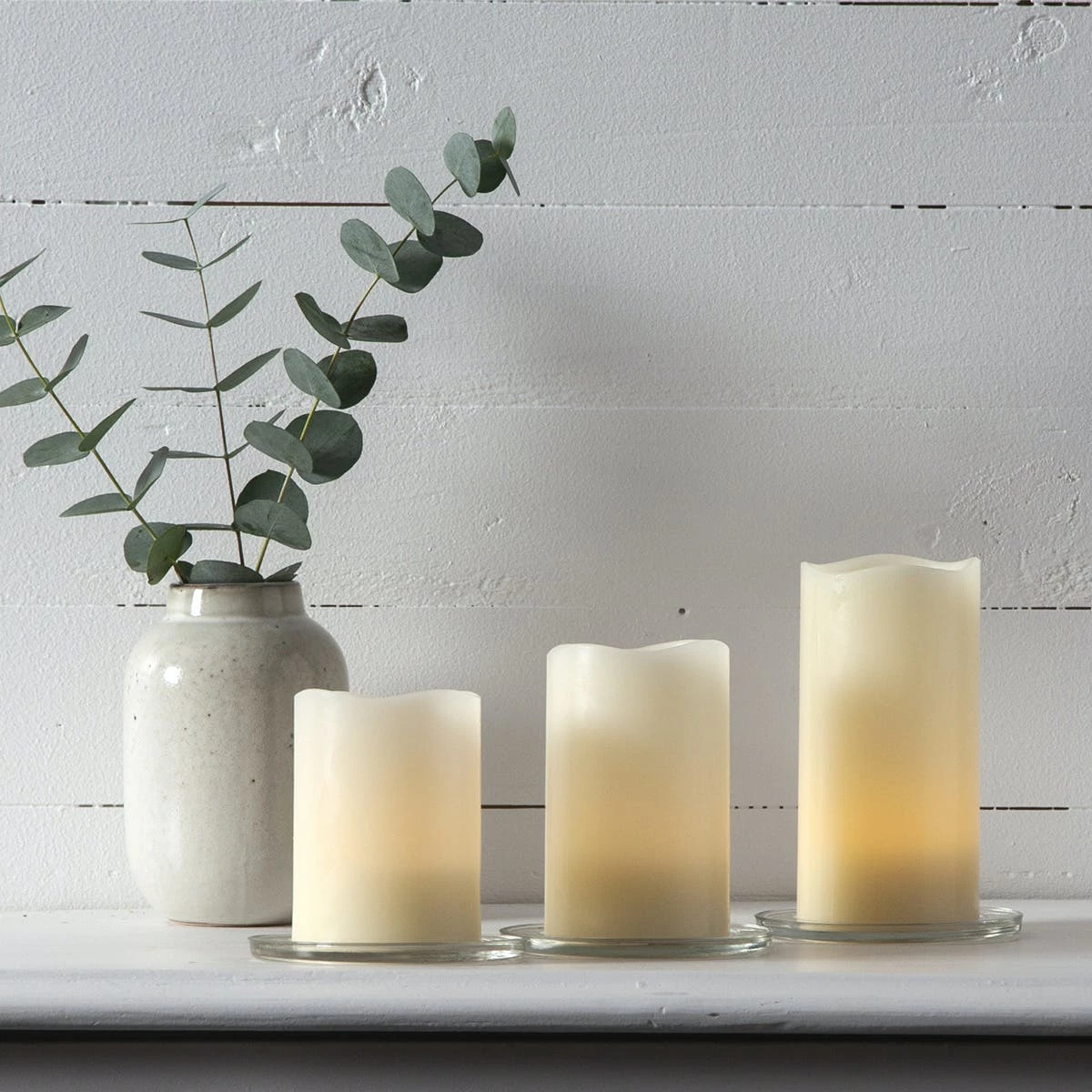 Null LED Kerzenset Wave Echtwachs Flackernd Timer Fernbedienung Creme 3er Set â Bild 6