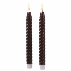 Null LED Stabkerzen Twist Tafelkerzen Gedreht Echtwachs Flackernd 25cm Timer Rot 2St