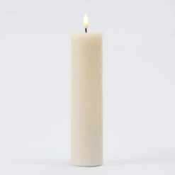 Null LED Kerze Mia Deluxe Echtwachs 3D Flamme Wachsspiegel Flackernd H: 20cm Creme