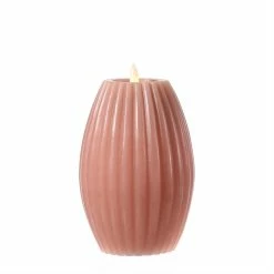 Null LED Kerze Liv Echtwachs Mit Rillen Gerillt Flackernde Flamme H: 17cm Timer Rosa