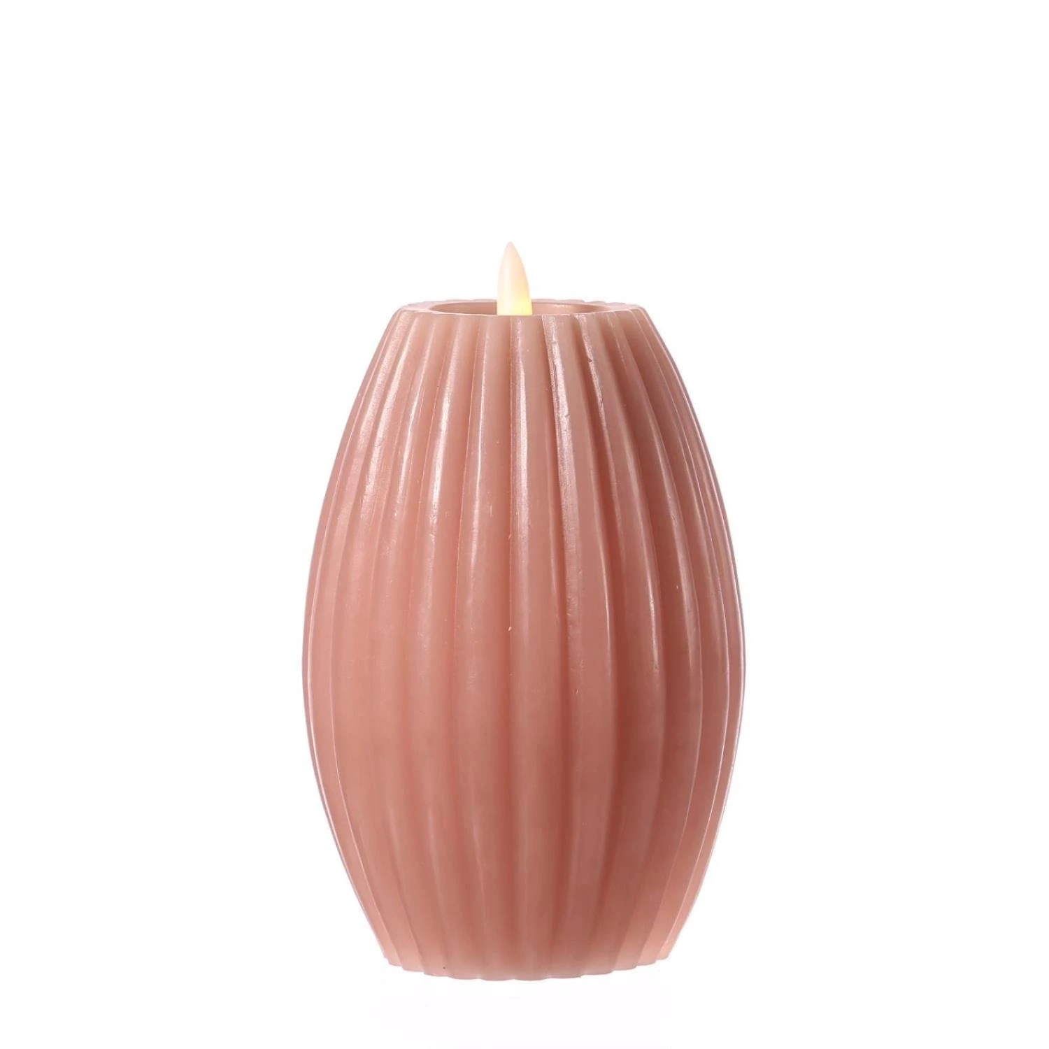 Null LED Kerze Liv Echtwachs Mit Rillen Gerillt Flackernde Flamme H: 17cm Timer Rosa