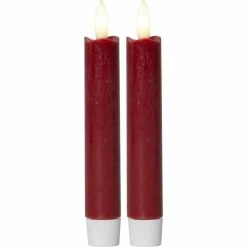 Null LED Stabkerzen Flamme Echtwachs Flackernde LED H: 15cm Timer Rot 2er Set