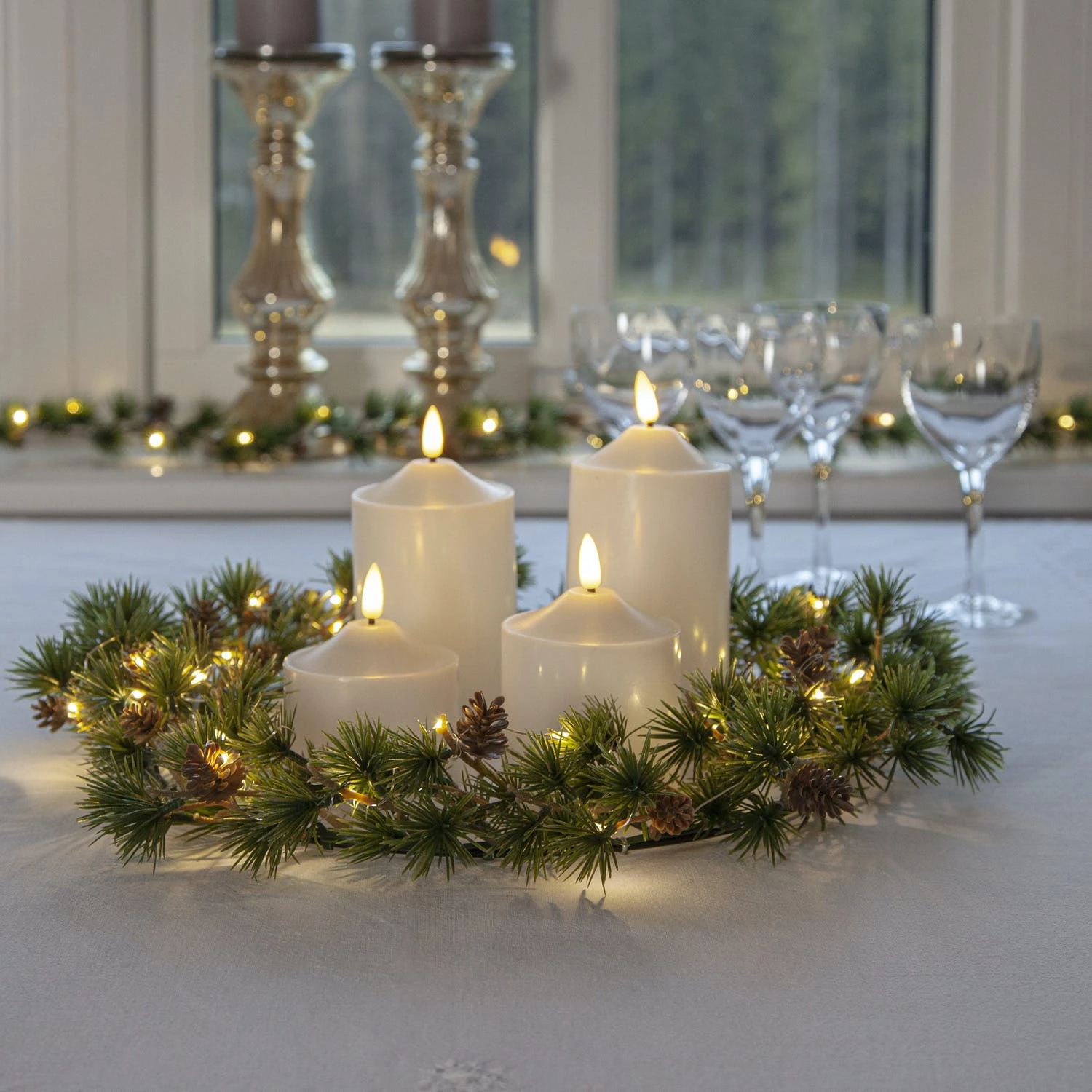 Null LED Kerze Flamme Echtwachs Warmweiße 3D Flamme H: 12cm Batterie Timer Weiß – Bild 6