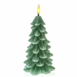 Null LED Kerze Tannenbaum Weihnachtsbaum Echtwachs 3D Flamme H: 16cm Timer Grün