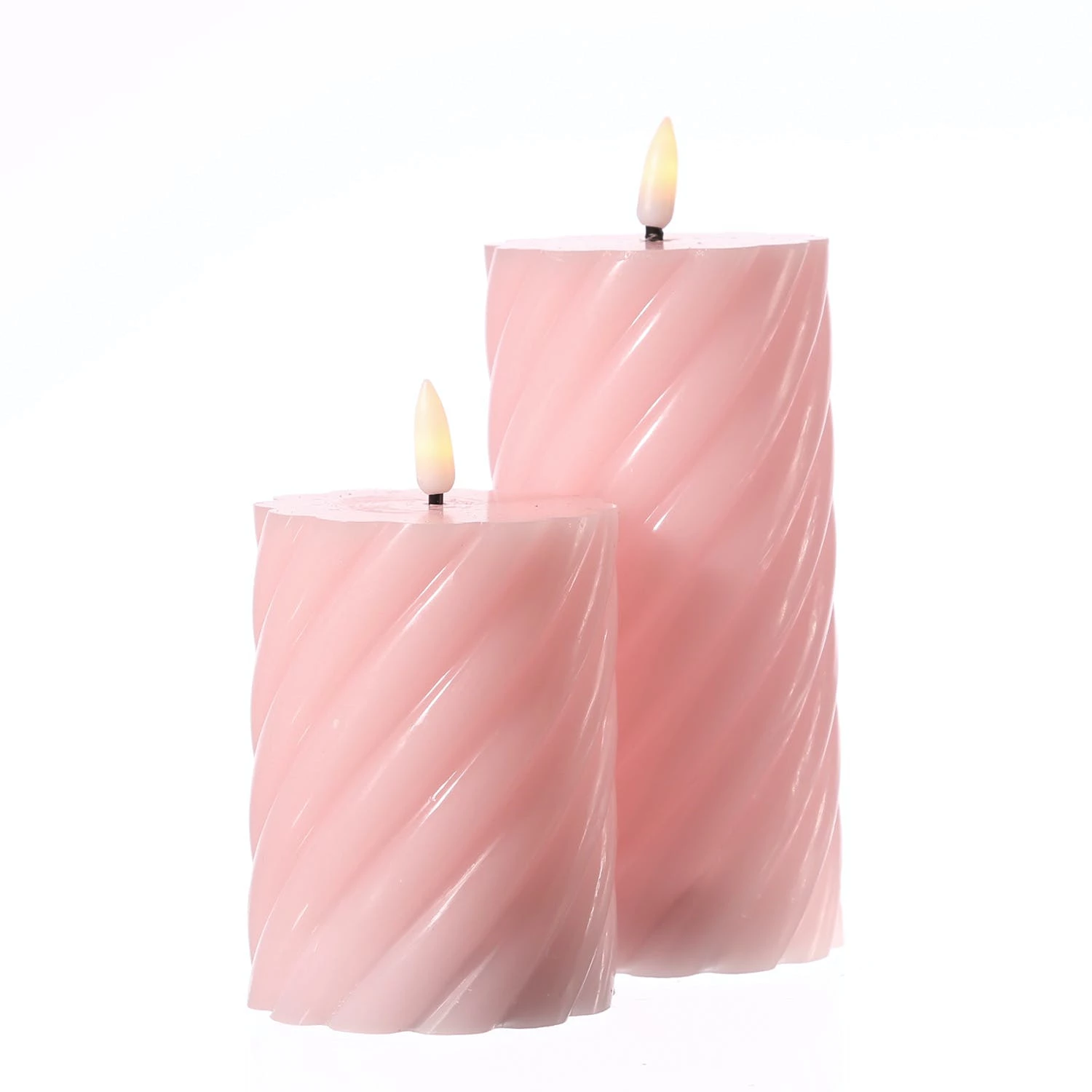 Null LED Kerze Swirl Echtwachs Gedrehte Stumpenkerze Flackernd H: 17,5cm Timer Rosa â Bild 6