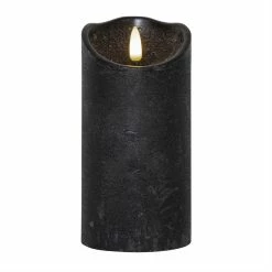 Null LED Kerze Rustik Optik Echtwachs Flackernde Flamme H:15cm Timer Batterie Schwarz