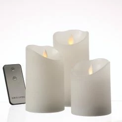 Null LED Kerzenset Echtwachs Bewegliche Flamme Fernbedienung Deko Innen Weiß 3er Set