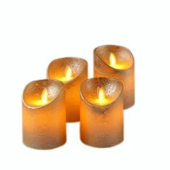 Null LED Kerzenset Adventskerzen Echtwachs Bewegl.Flamme Zum Auspusten 10cm Gold 4St.