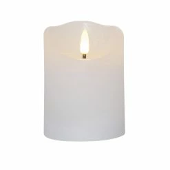 Null LED Kerze Rustik Optik Echtwachs Flackernde Flamme H: 10cm Timer Batterie Weiß