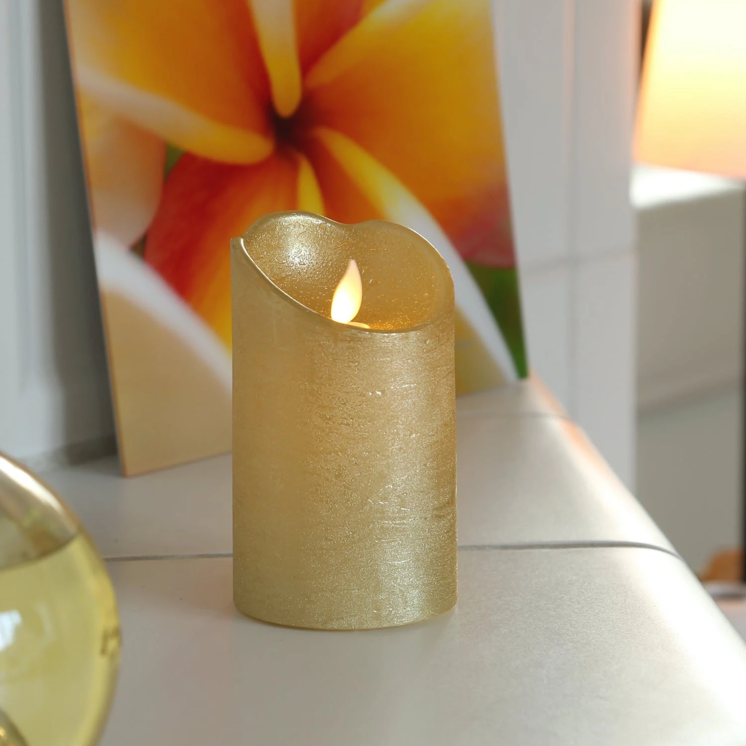 Null LED Kerze TWINKLE Echtwachs Bewegliche Flamme H: 12,5cm Timer Gold FĂŒr Innen â Bild 7