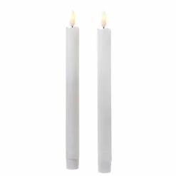 Null LED Stabkerzen Tafelkerzen 3D Flamme Echtwachs Flackernd H: 25cm Weiß 2er Set