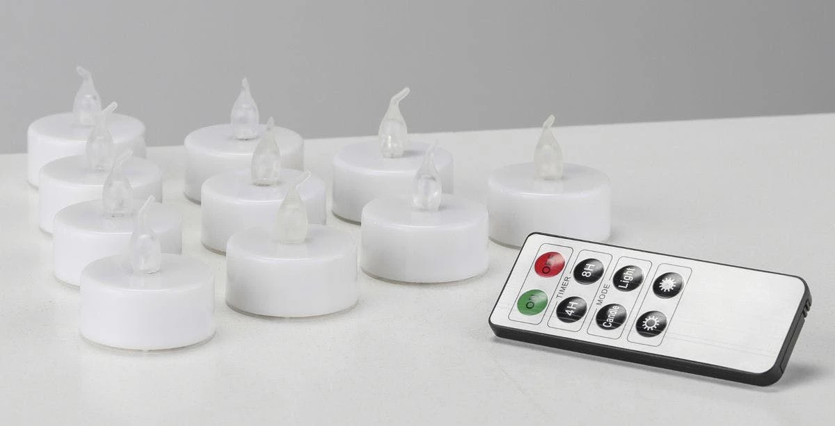 Null LED Teelichte 10er Set Elektrische Teelichter Fernbedienung Timer Flammenlos â Bild 6