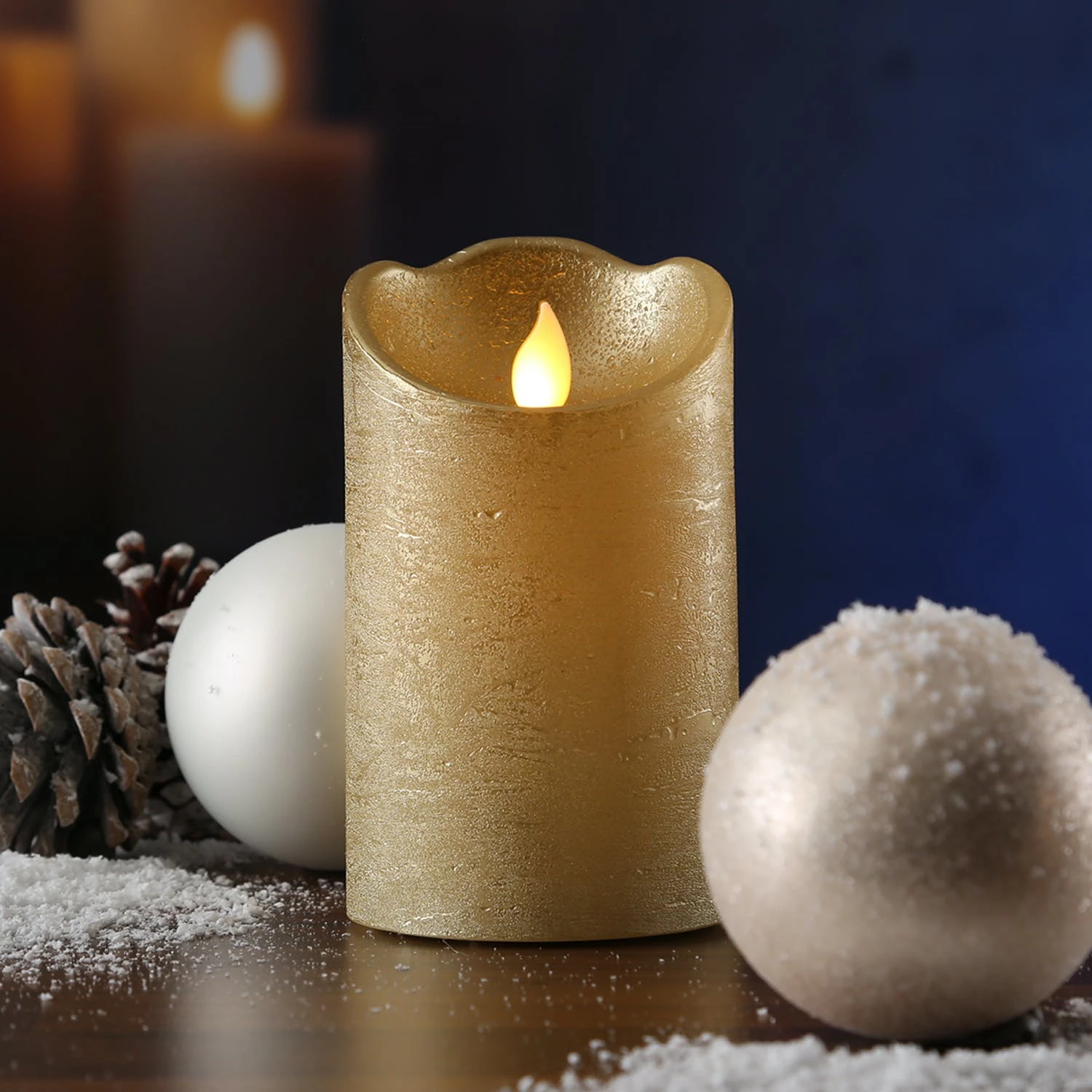 Null LED Kerze TWINKLE Echtwachs Bewegliche Flamme H: 12,5cm Timer Gold FĂŒr Innen â Bild 6