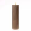 Null LED Kerze Liv Echtwachs Gerillt Geriffelt Flackernde Flamme H:22,5cm Timer Taupe