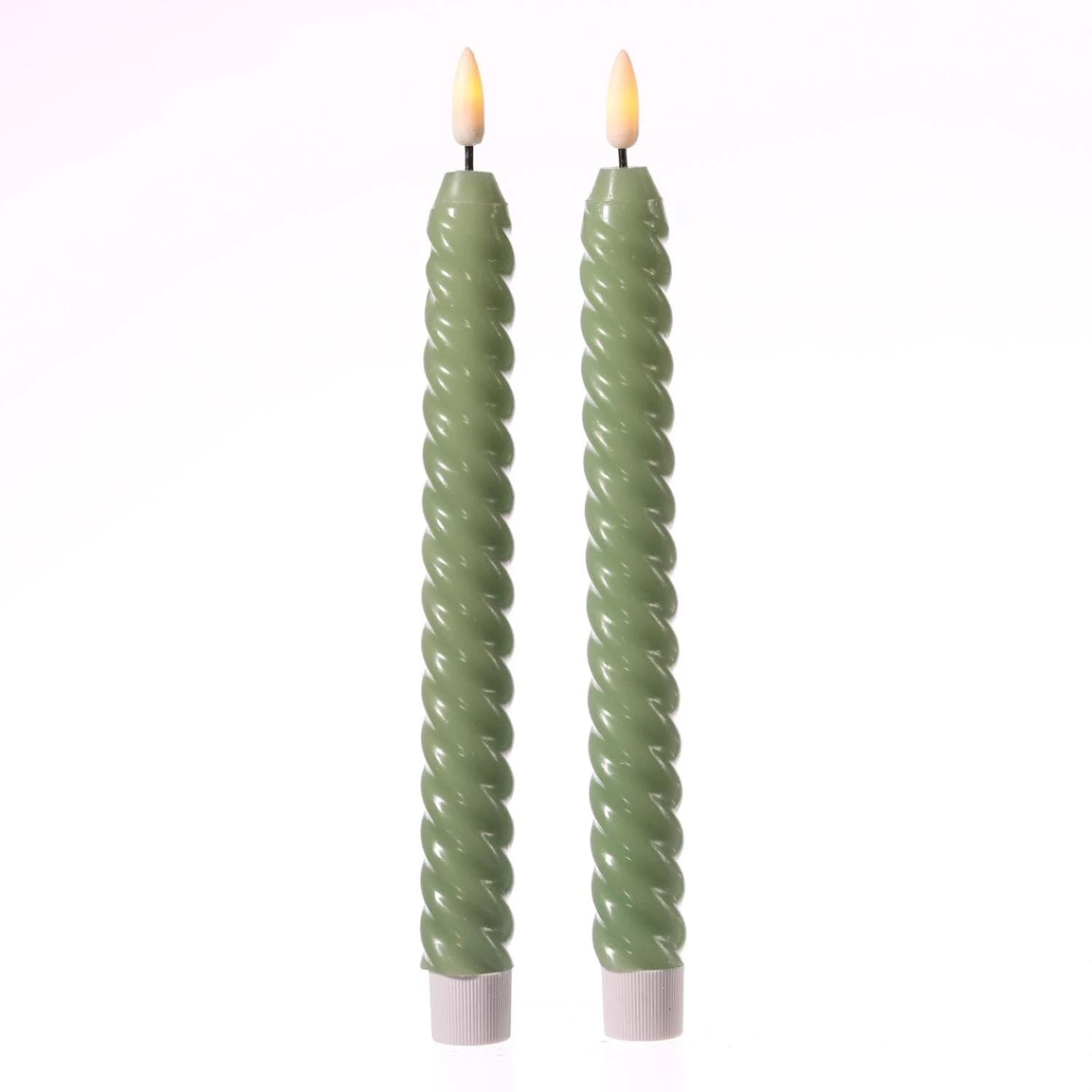 Null LED Stabkerzen Twist Tafelkerzen Gedreht Echtwachs Flackernd 25cm Timer Grün 2St
