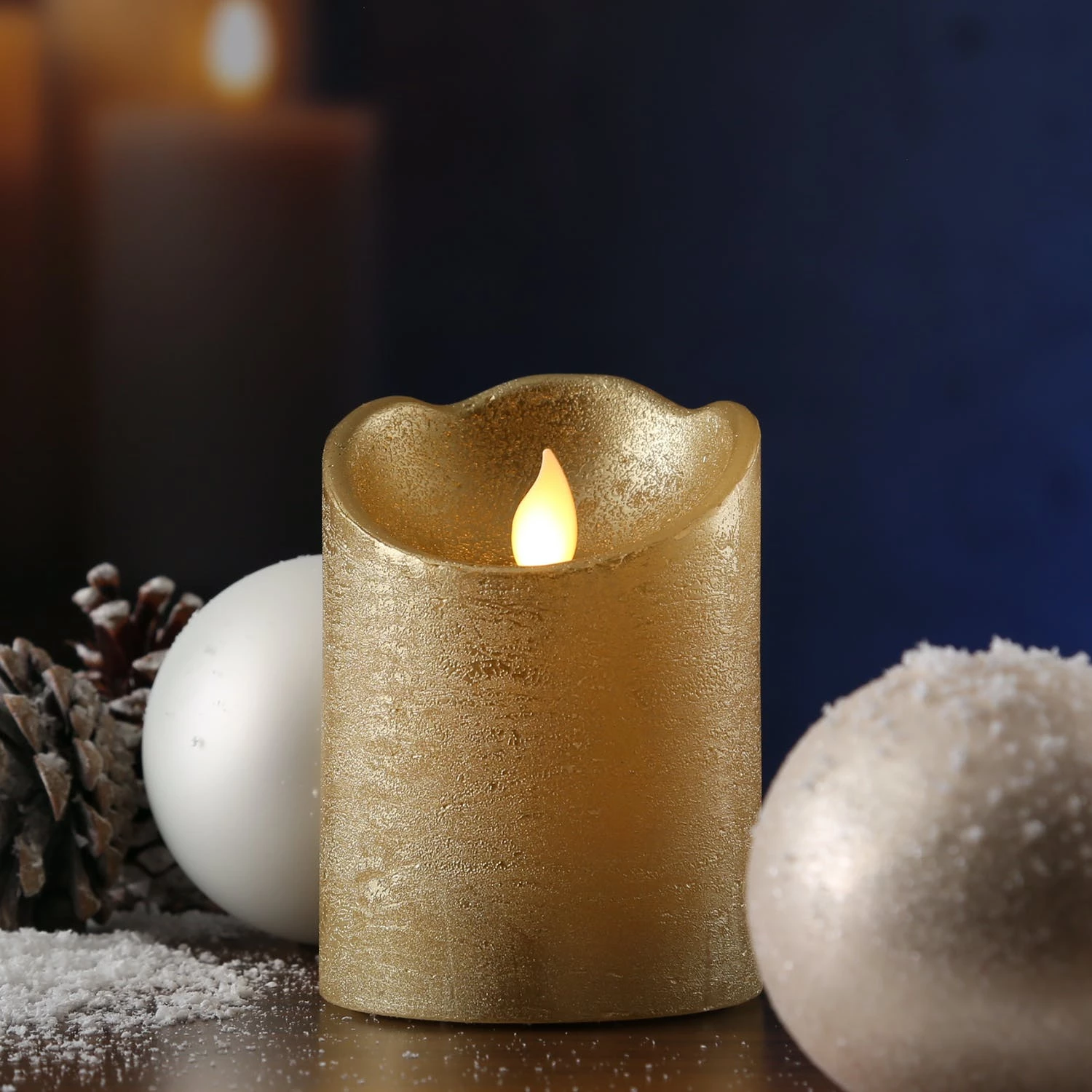 Null Kerze TWINKLE Echtwachs Bewegliche Flamme H: 10cm Timer Gold FĂŒr Innen â Bild 6