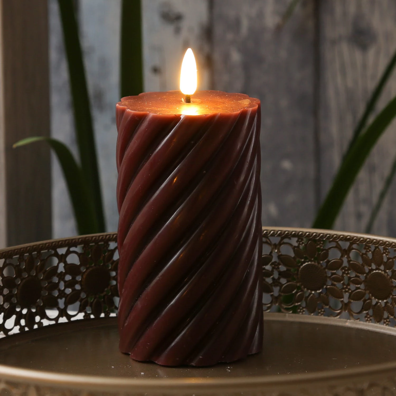 Null LED Kerze Twist Echtwachs Gedrehte Stumpenkerze Flackernd H: 15cm Timer Rot – Bild 6