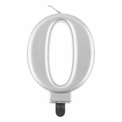 Null Kerze Zahl 0 Silber Metallic