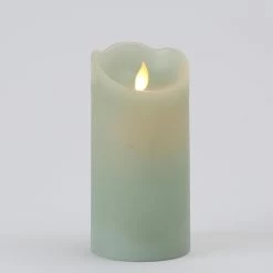 Null LED Kerze TWINKLE Rustik Optik Echtwachs Bewegliche Flamme H:15cm Timer Mintgrün