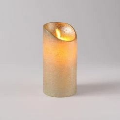 Null LED Kerze Twinkle Echtwachs Bewegliche Flamme Auspustfunktion Timer H:15cm Gold