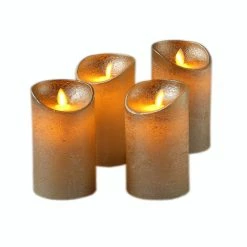 Null LED Kerzenset Adventskerzen Echtwachs Bewegl.Flamme Z.Auspusten 12,5cm Gold 4St.