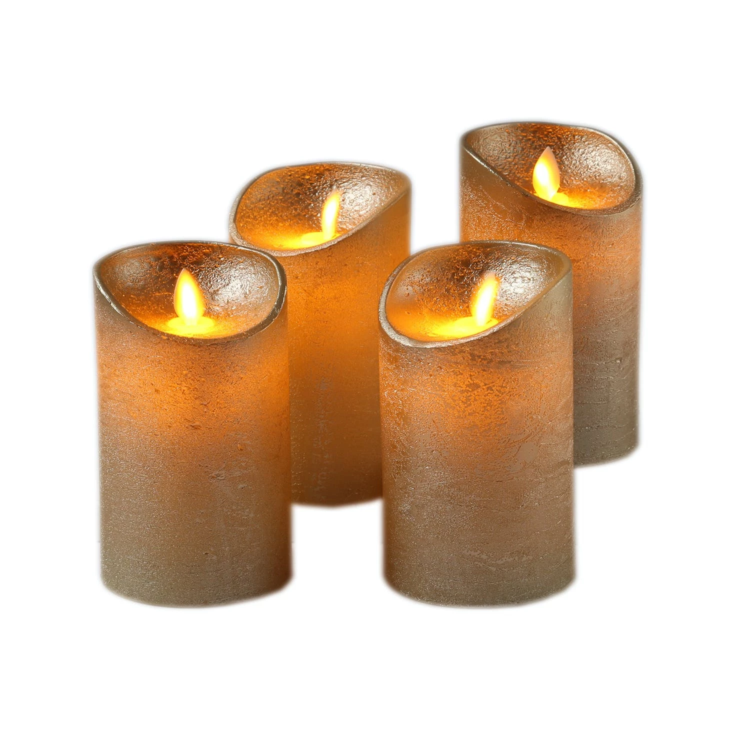 Null LED Kerzenset Adventskerzen Echtwachs Bewegl.Flamme Z.Auspusten 12,5cm Gold 4St.