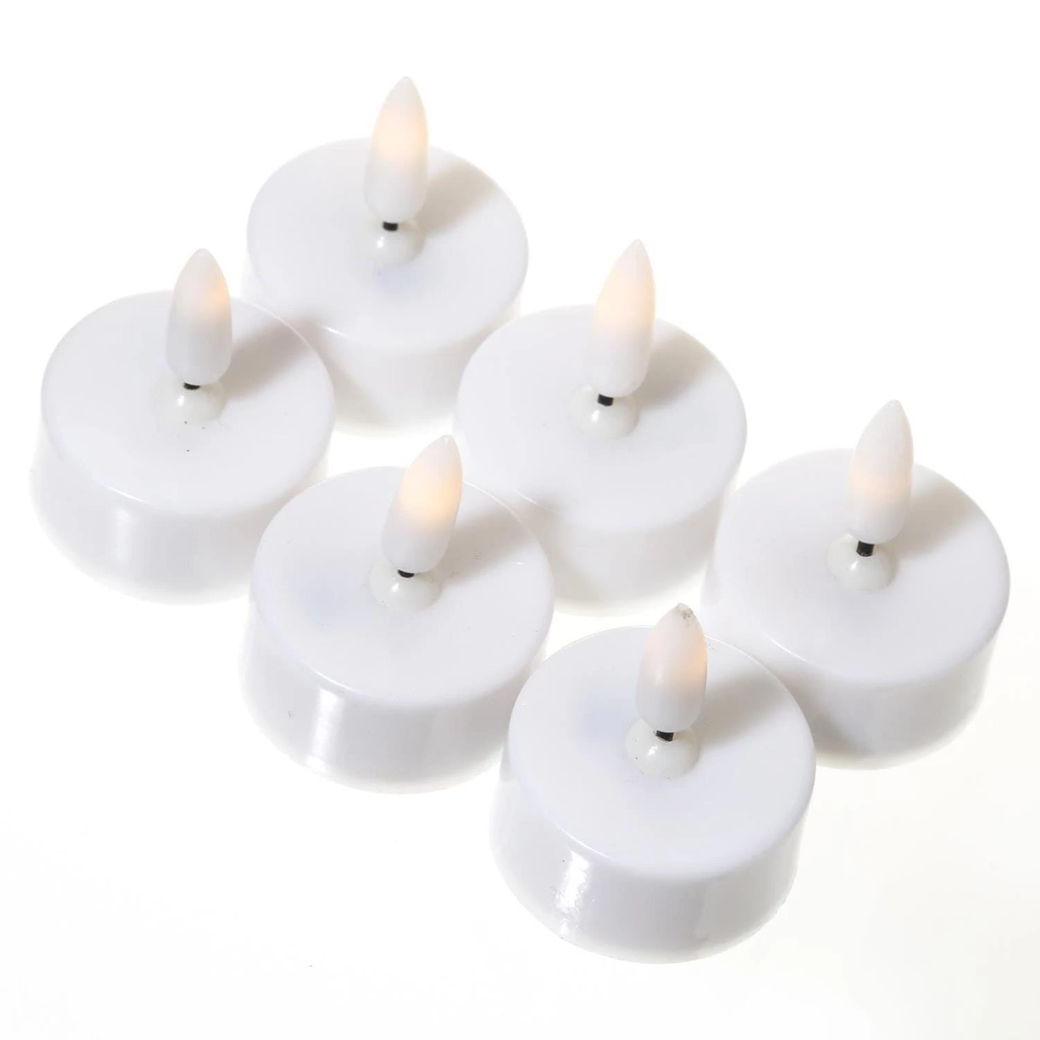 Null LED Teelichter 6er Set Gelb Flackernd D: 3,8cm Fernbedienung Batterie Inkl. Weiß – Bild 5