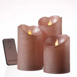 Null LED Kerzenset Echtwachs Bewegliche Flamme Fernbedienung Deko Innen Rosa 3er Set