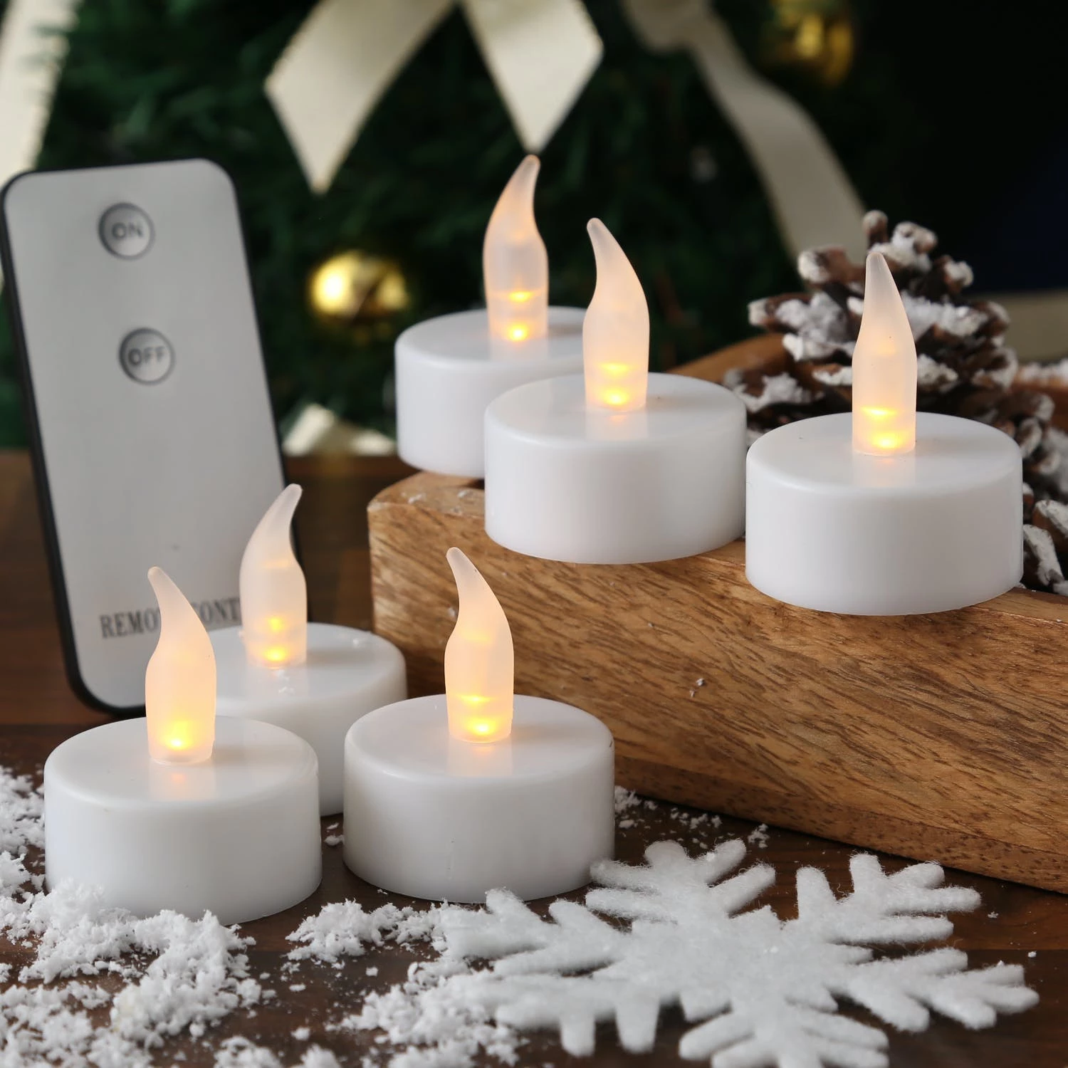 Null LED Teelichter 6er Set Gelb Flackernd D: 3,8cm Fernbedienung Batterie Inkl. Weiß – Bild 7