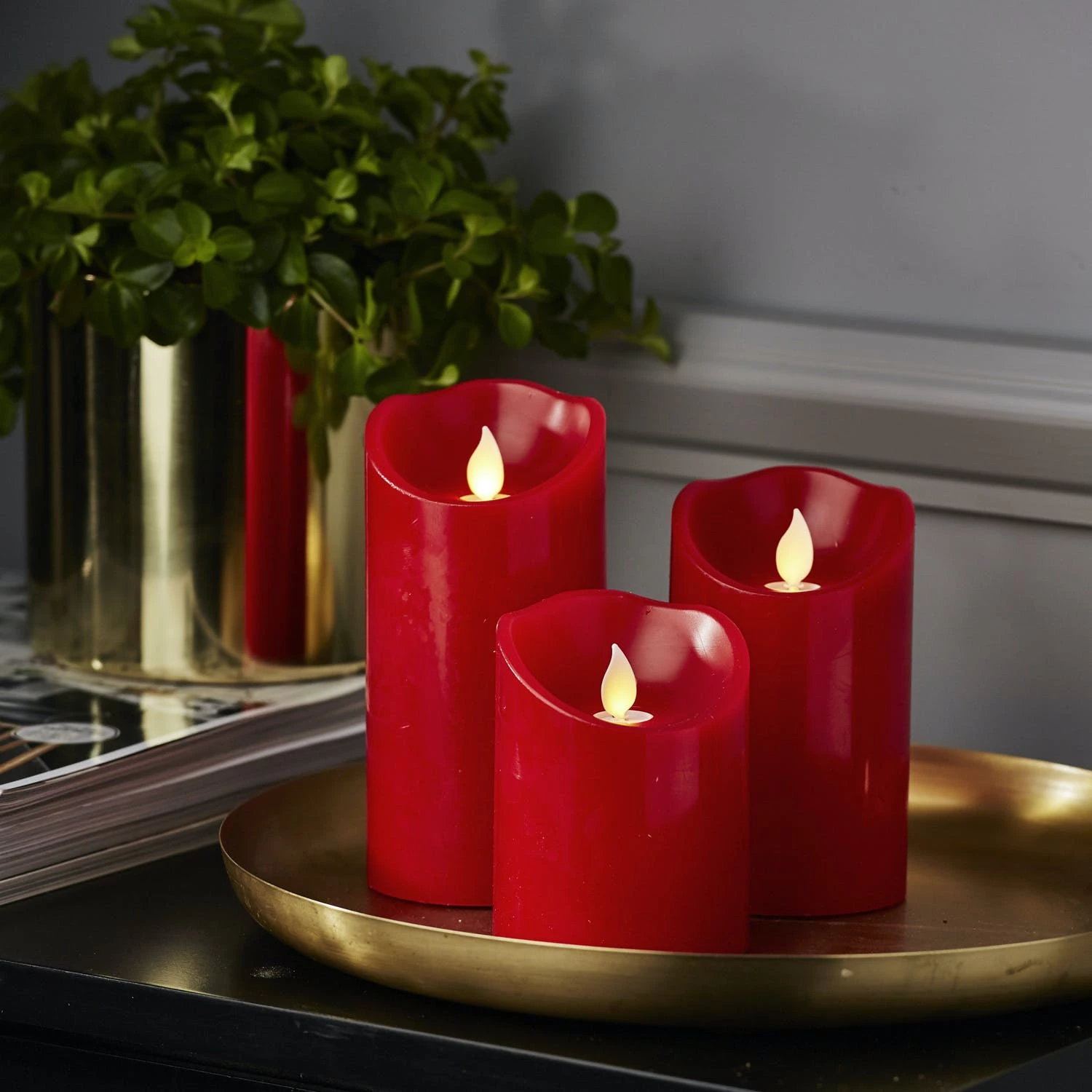 Null LED Kerze Twinkle Echtwachs Mechanisch Bewegte Flamme Timer H: 15cm Rot – Bild 6