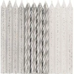 Null 24 Geburtstagskerzen Silber Mix