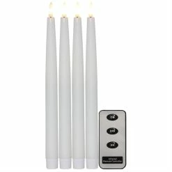 Null LED Stabkerzen Flamme Echtwachs Flackernde LED H: 28,5cm Timer Weiß 4er Set