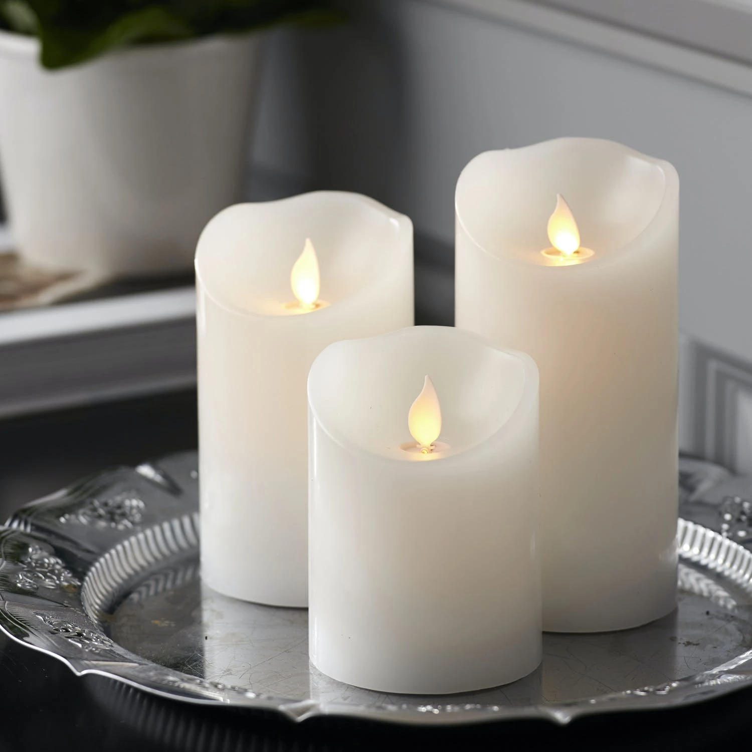 Null LED Kerze Twinkle Echtwachs Mechanisch Bewegte Flamme Timer H: 10cm Weiß – Bild 6