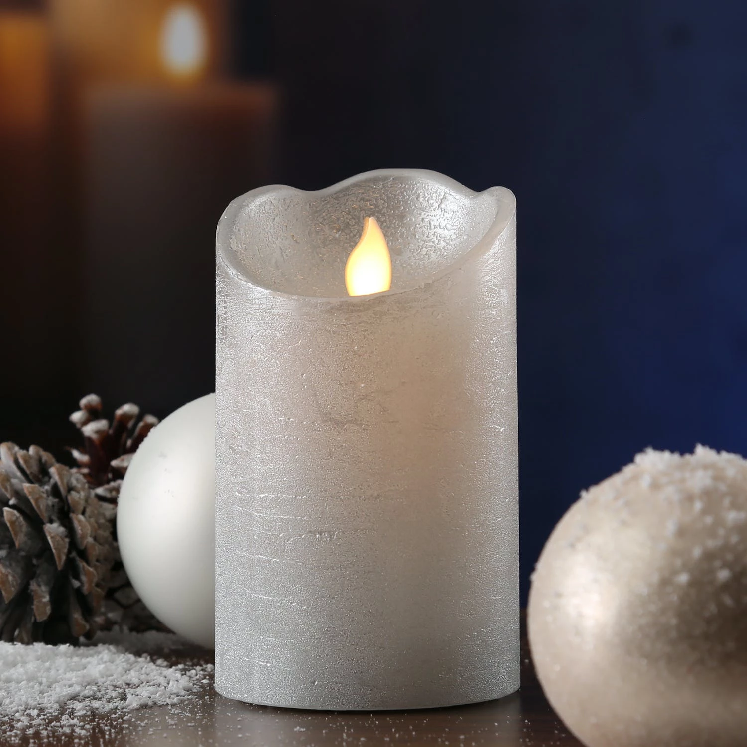 Null LED Kerze TWINKLE Echtwachs Bewegliche Flamme H: 12,5cm Timer Silber Für Innen – Bild 6