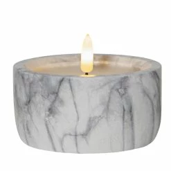 Null LED XXL Teelicht Marmoroptik Zement Wachs Realistische Flamme Timer D:10cm Grau