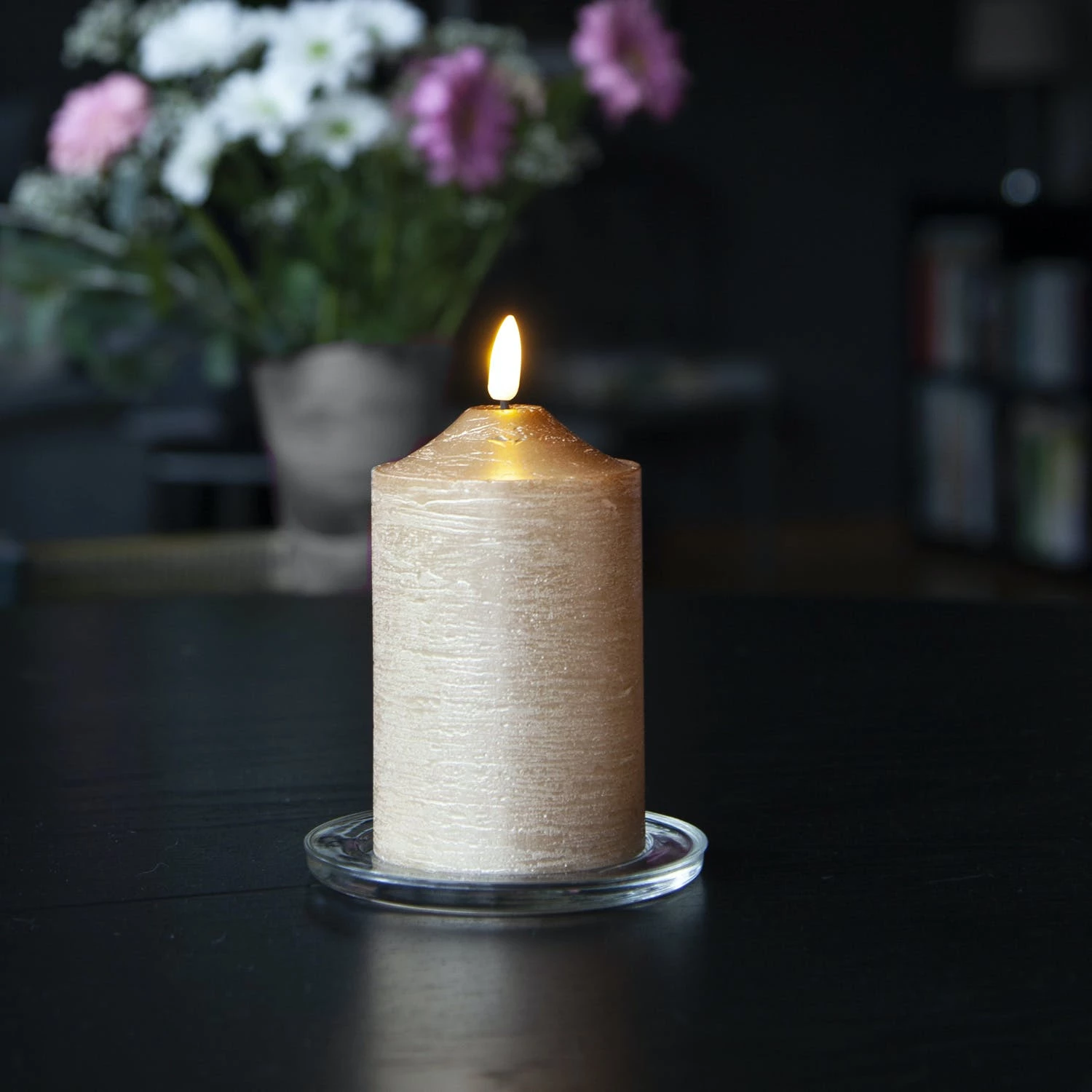 Null LED Kerze Flamme Echtwachs 3D Flamme H: 15cm, D: 7,5cm Batterie Timer Gold – Bild 7