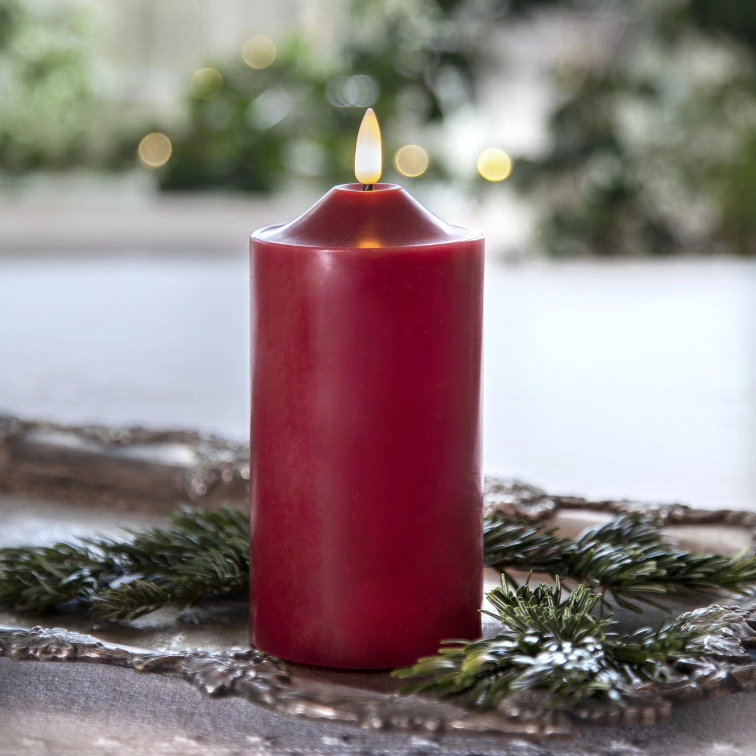 Null LED Kerze Flamme Echtwachs 3D Flamme H: 17cm D: 7,5cm Batterie Timer Rot – Bild 7