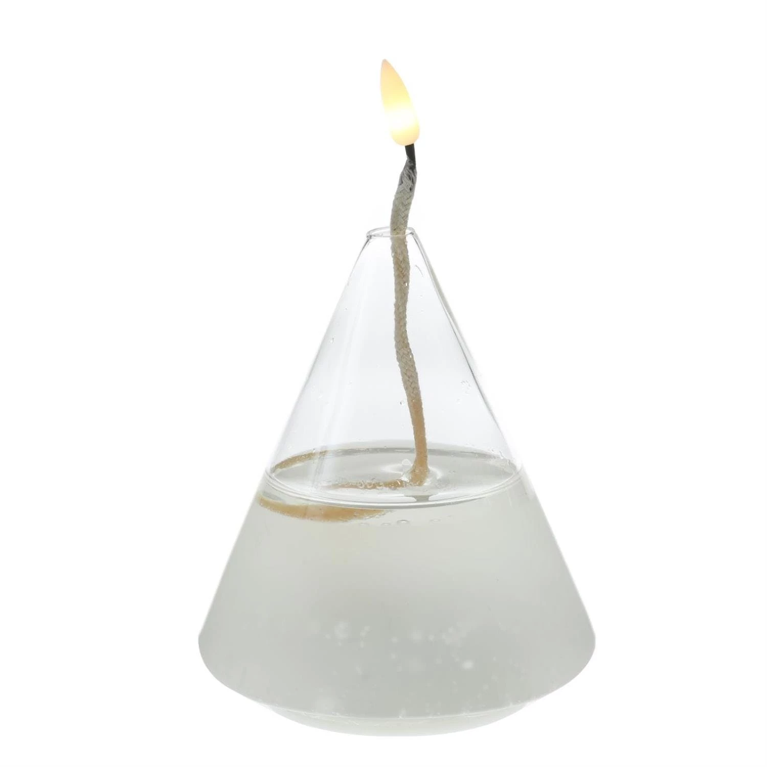 Null LED Kerze Im Glas Öllampe Flüssigwachs Optik Flackernd Timer H: 18,5cm Bauchig – Bild 2