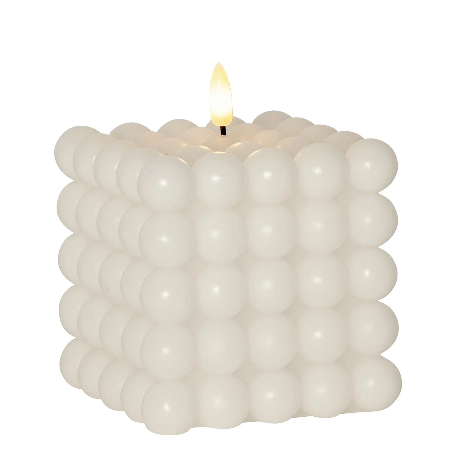 Null LED Kerze Bubble Würfel Cube Kerze Echtwachs 3D Flamme H: 12,5cm Timer Creme – Bild 3