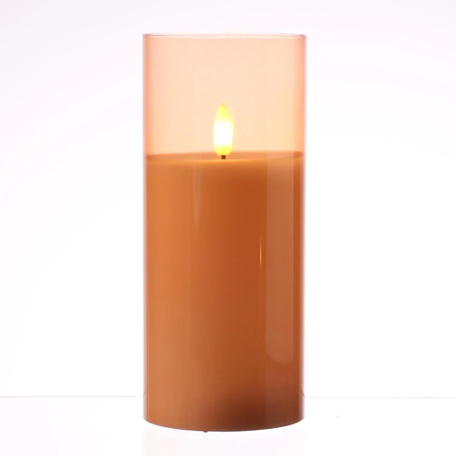 Null LED Kerze Windlicht Im Glas Echtwachs Flackernd Timer H: 17,5cm Rund Weiß – Bild 4