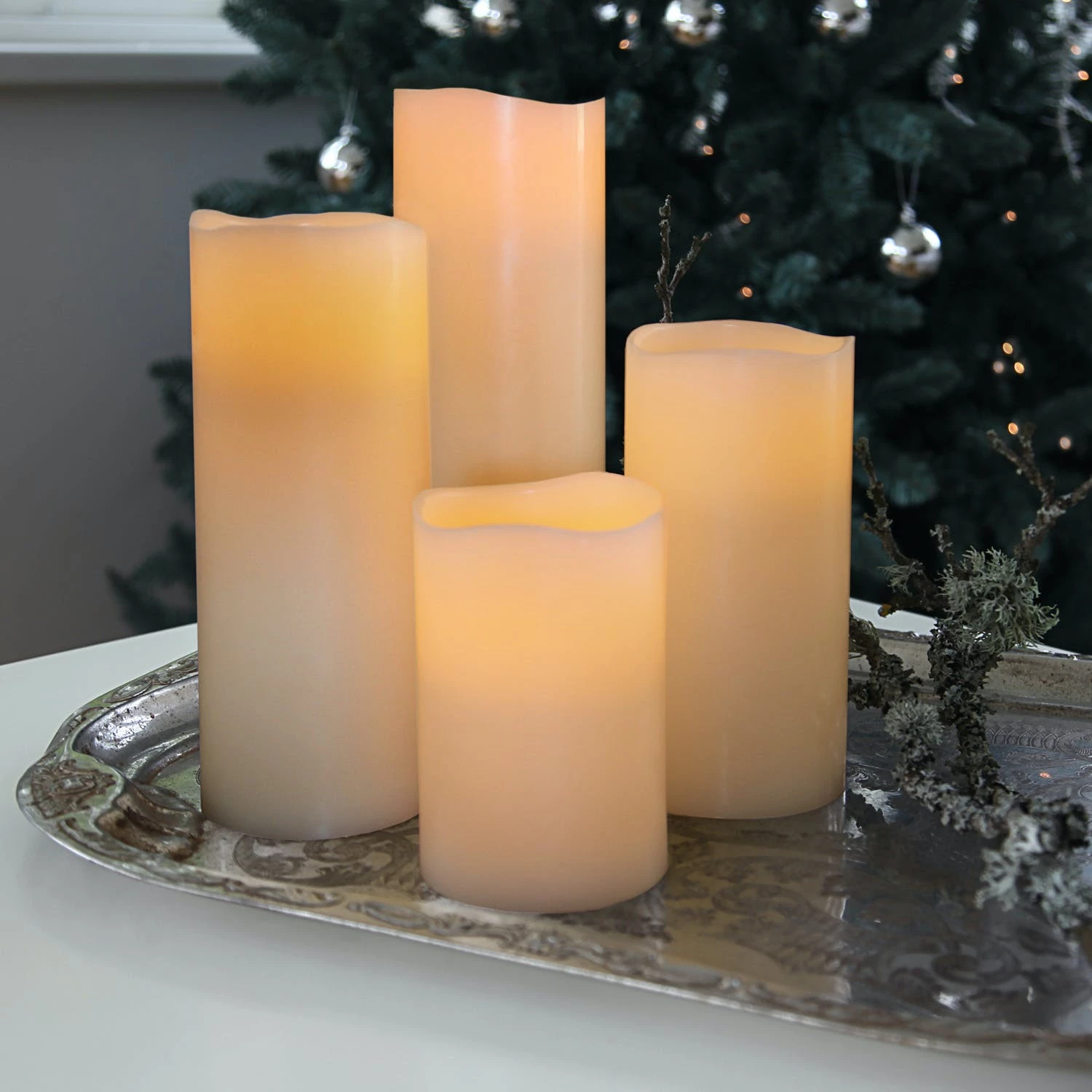 Null LED Stumpenkerze Big XL Echtwachs Flackernd Timer H: 15cm D: 10cm Creme – Bild 4