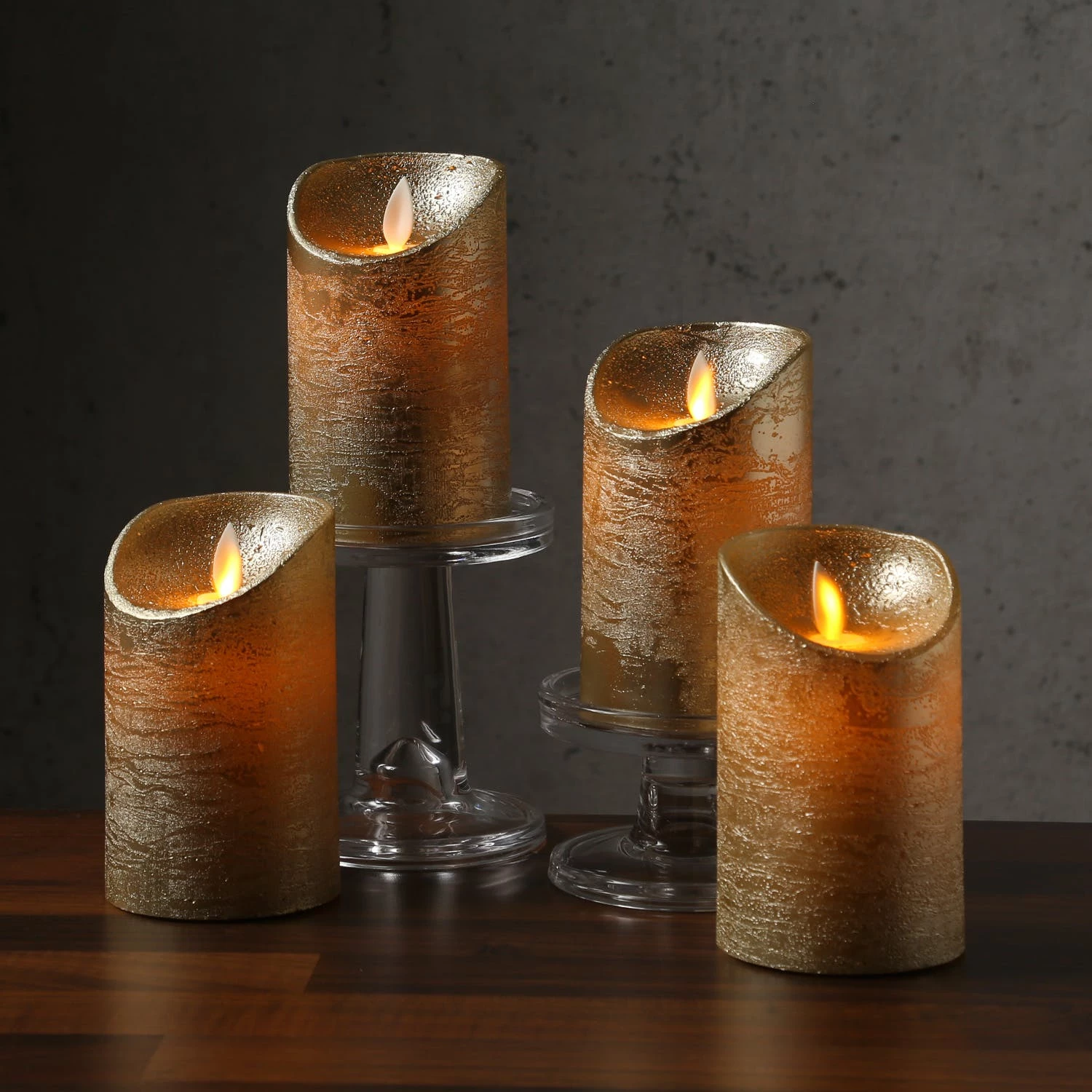 Null LED Kerzenset Adventskerzen Echtwachs Bewegl.Flamme Z.Auspusten 12,5cm Gold 4St. – Bild 7