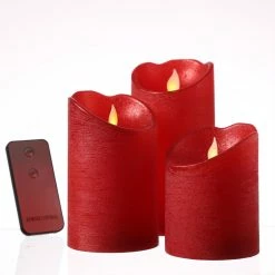 Null LED Kerzenset Echtwachs Bewegliche Flamme Fernbedienung Deko Innen Rot 3er Set