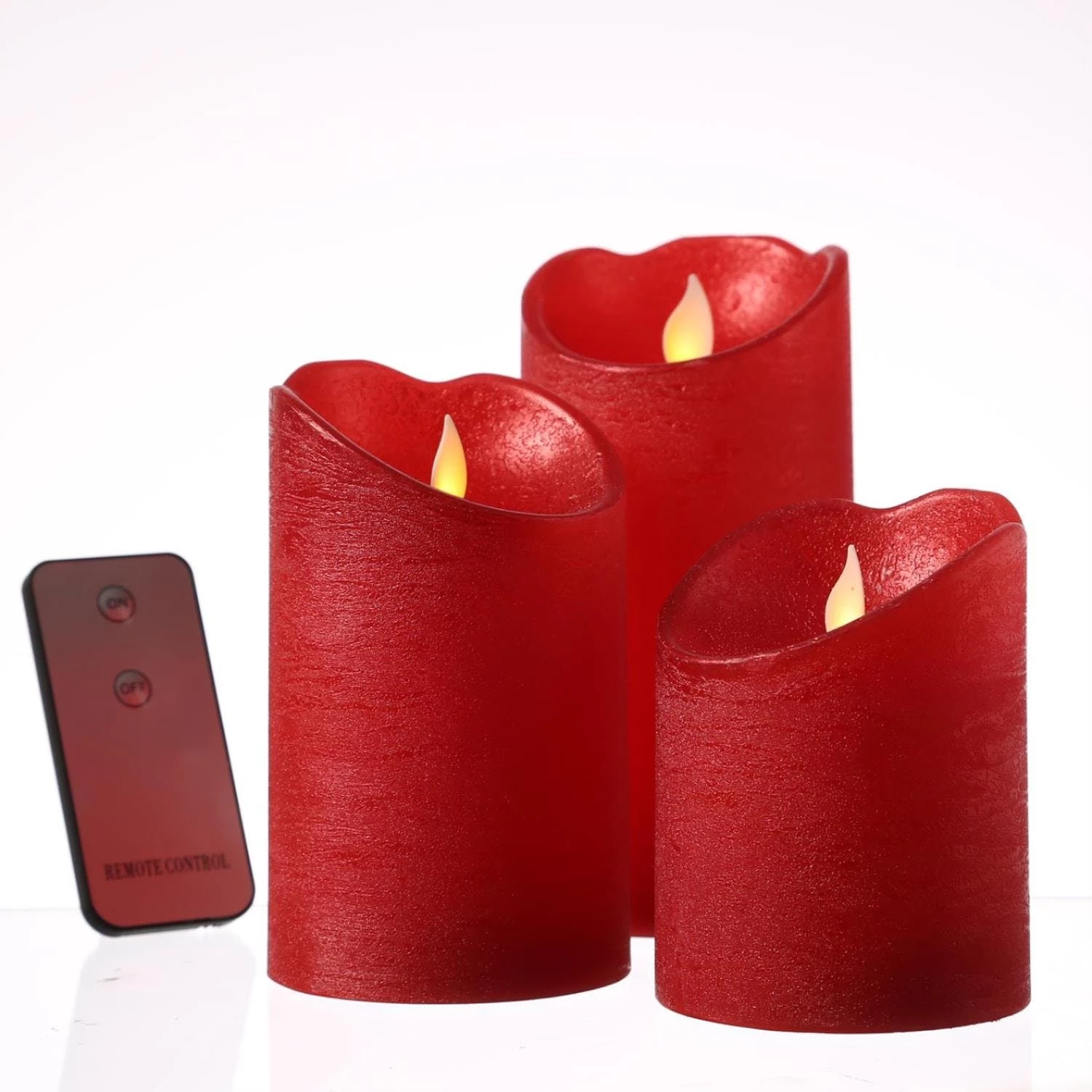 Null LED Kerzenset Echtwachs Bewegliche Flamme Fernbedienung Deko Innen Rot 3er Set