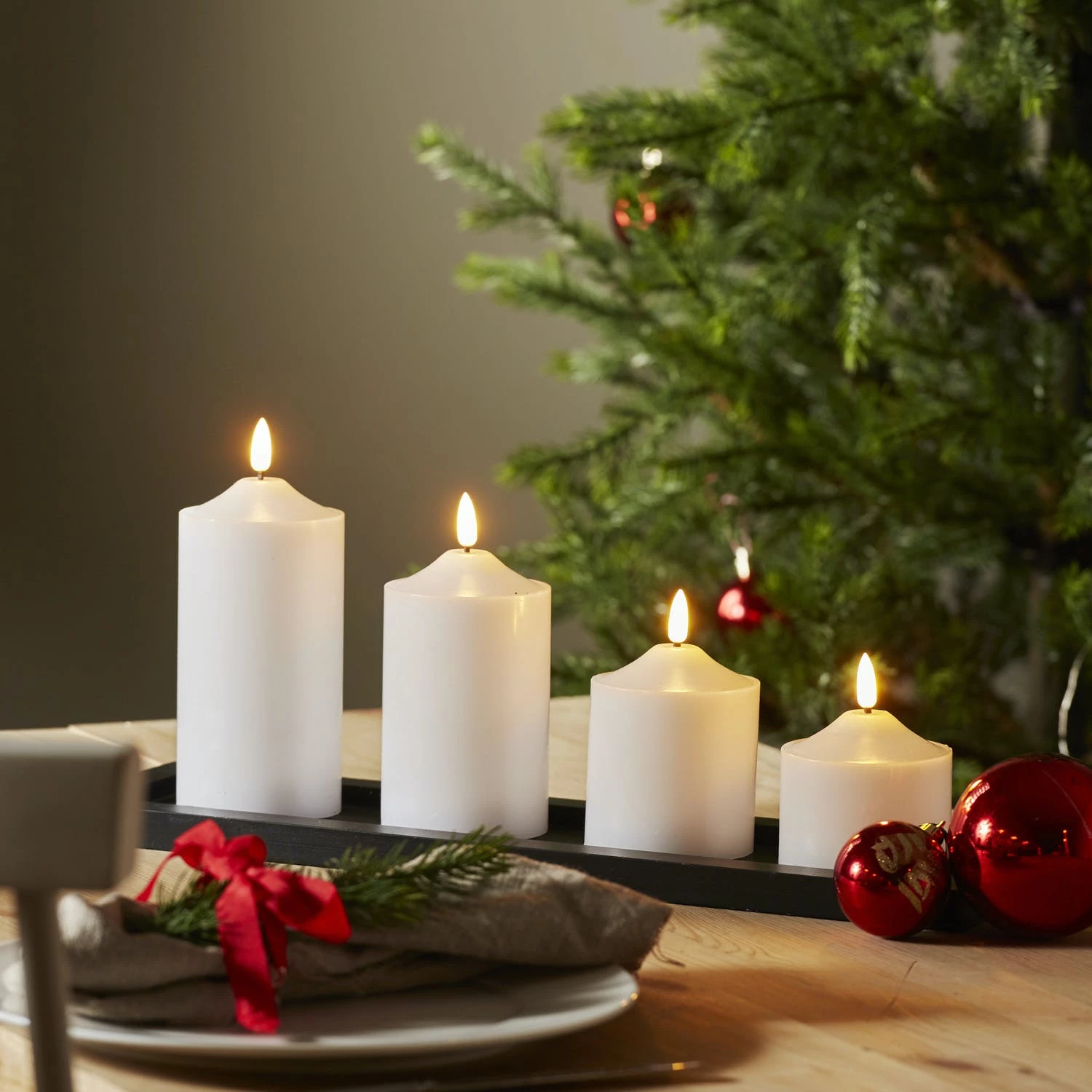 Null LED Stumpenkerze Flamme Echtwachs Warmweiße 3D Flamme H: 17cm Batterie Timer – Bild 6